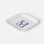 Bar Mitzvah Wit Blauw Bourgogne Naam Monogram Papieren Bordje (Gebogen)