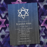 Bar Mitzvah Wood Look Blue Gray Silver Star Kaart<br><div class="desc">Designed by Carrie Fink.  Printed and shipped by Zazzle or their partners.</div>