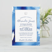 BAR MITZVAH zilveren ster blauw waterverf uitnodig Kaart (Staand voorkant)