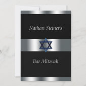 Bar Mitzvah, Zwart en Zilver, Elegante Uitnodiging (Voorkant)