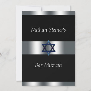 Bar Mitzvah, Zwart en Zilver, Elegante Uitnodiging