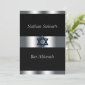 Bar Mitzvah, Zwart en Zilver, Elegante Uitnodiging (Staand voorkant)