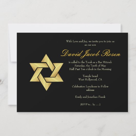 Bar Mitzvah/zwart/goud/dij achtergrondkleur Kaart (Achterkant)