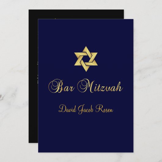 Bar Mitzvah/zwart/goud/dij achtergrondkleur Kaart (Voorkant / Achterkant)