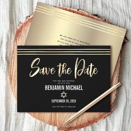 Bar Mitzvah Zwart Goud Folie Script Tallit Modern Save The Date