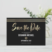 Bar Mitzvah Zwart Goud Folie Script Tallit Modern Save The Date (Staand voorkant)