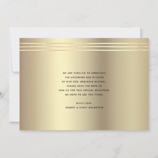 Bar Mitzvah Zwart Goud Folie Script Tallit Modern Save The Date (Achterkant)