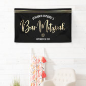 Bar Mitzvah Zwart Goud Folie Script Tallit Modern Spandoek (Insitu)