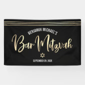 Bar Mitzvah Zwart Goud Folie Script Tallit Modern Spandoek (Horizontaal)