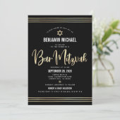 Bar Mitzvah Zwart Goud Folie Script Vet Modern Kaart (Staand voorkant)
