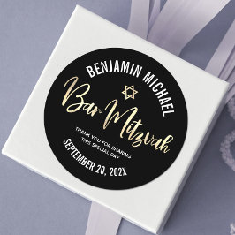 Bar Mitzvah Zwart Goud Folie Script Vet Modern Ronde Sticker