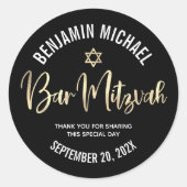 Bar Mitzvah Zwart Goud Folie Script Vet Modern Ronde Sticker (Voorkant)