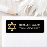 Bar Mitzvah Zwart Goud Vet Eenvoudig Retouradres Etiket<br><div class="desc">Wees trots, verheug je en vier deze mijlpaal van je favoriete Bar Mitzvah wanneer je dit geavanceerde, gepersonaliseerde retour adreslabel gebruikt! Vet, wit en faux gold sans serif typografie en een faux gold Star of David bedekken een verfijnde, dramatische zwarte achtergrond. Personaliseer de aangepaste tekst met jouw naam en adres....</div>