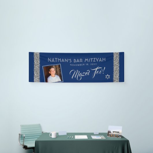 Bar MitzvahSilver Blue Welcome Mazel Tov Large Spandoek (Beurs)