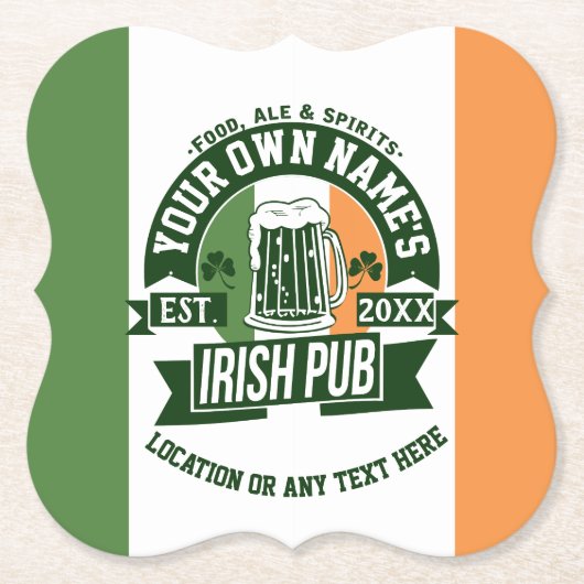 Bar Name Irish Pub Personalized St. Patrick's Day Kartonnen Onderzetters (Voorkant)