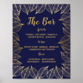 Bar Navy Gouden Bladeren Bord Bruiloftsreceptie Poster (Voorkant)