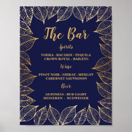 Bar Navy Gouden Bladeren Bord Huwelijksreceptie Poster
