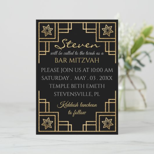 Bar of Bat Mitzvah Art Deco Kaart (Staand voorkant)