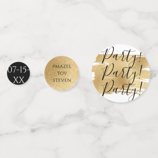 Bar of Bat Mitzvah Confetti Elegant Goud en Zwart (Voorkanten)