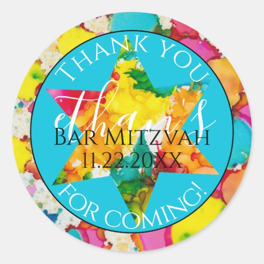 Bar of Bat Mitzvah Confetti Star Round Sticker (Voorkant)