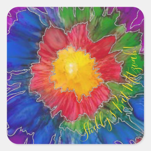 Bar of Bat Mitzvah Stickers SquareTie Dye Flowers (Voorkant)