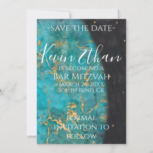 Bar of BBT Mitzvah uit deze wereld sparen de Datum Save The Date (Voorkant)