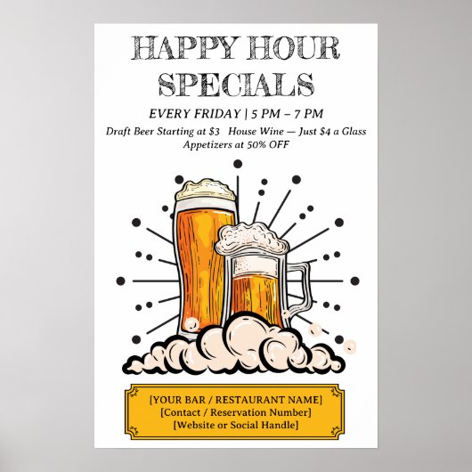 Bar & Restaurant Aangepaste Happy Hour Poster (Voorkant)