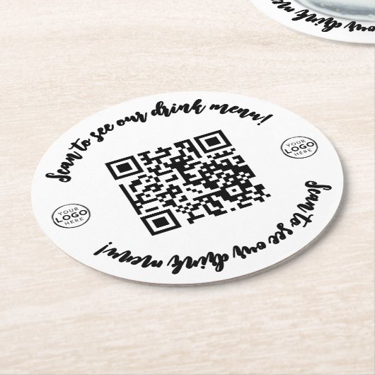 Bar Restaurant Menu Logo Hier QR-code Ronde Kartonnen Onderzetter (Gebogen)