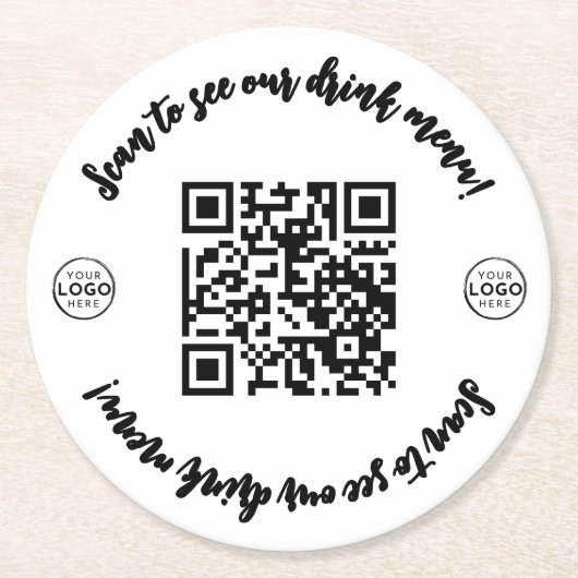 Bar Restaurant Menu Logo Hier QR-code Ronde Kartonnen Onderzetter (Voorkant)