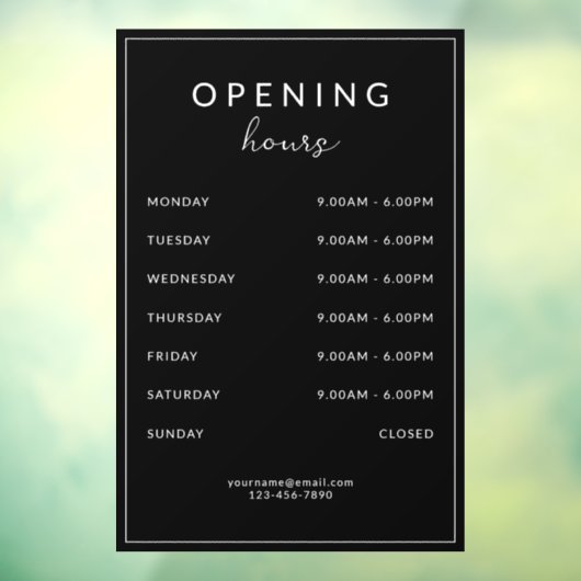 Bar Restaurant Opening Hours Black Raamsticker (Vel 3)