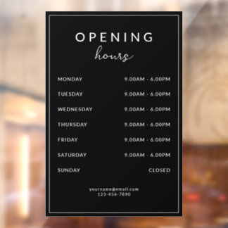 Bar Restaurant Opening Hours Black Raamsticker