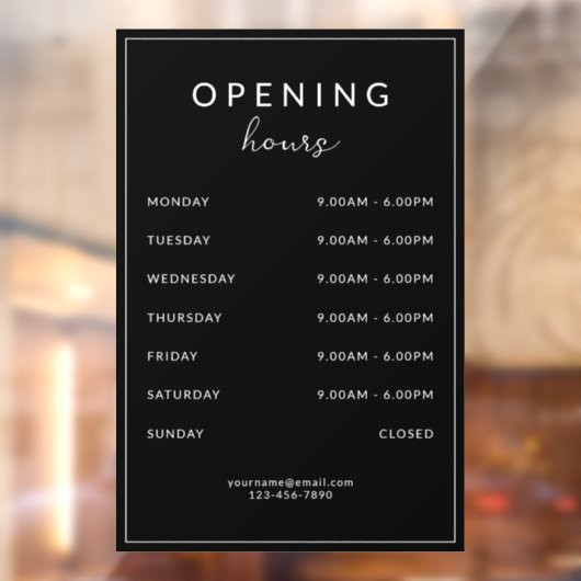 Bar Restaurant Opening Hours Black Raamsticker (Vel 2)