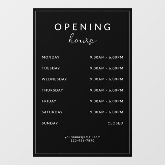Bar Restaurant Opening Hours Black Raamsticker (Vel)