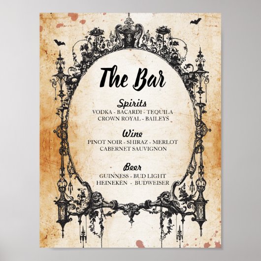 Bar Rustic Gothic Halloween Sign Wedding Reception Poster (Voorkant)