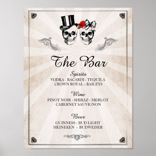 Bar Rustic Skull Halloween Sign Weddenschappen Rec Poster (Voorkant)