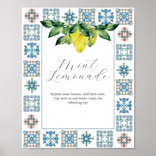 Bar Sign Lemons en Blue Amalfi Tegel Poster