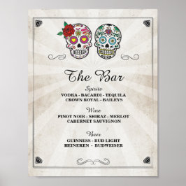 Bar Sugar Skulls Roos Sign Wedparty Halloween Poster