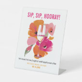 Bar teken Floral Wijn Glas Sip Hoera Reclamebord Met Voetstuk (Voorkant)