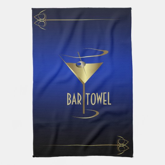Bar Towel Blue en Gold Cocktail Glass Theedoek (Verticaal)