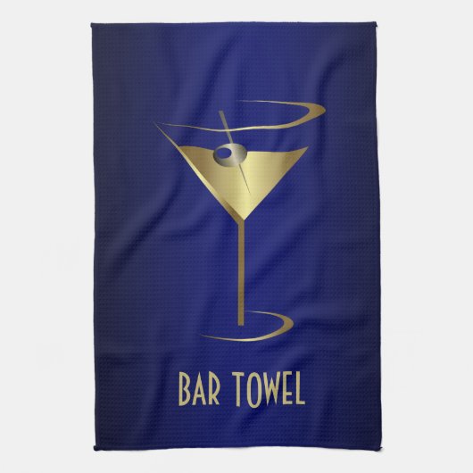 Bar Towel Blue en Gold Martini Glass Theedoek (Verticaal)