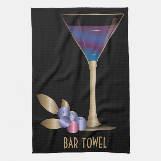 Bar Towel Blueberry Gold Martini Glass Theedoek (Verticaal)