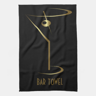 Bar Towel Gold Martini Glass Theedoek