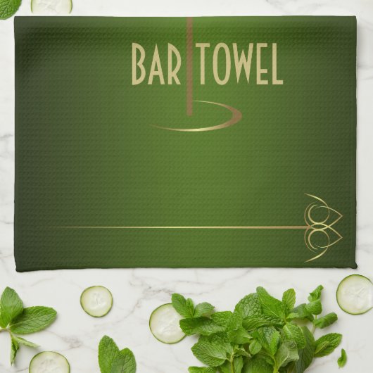 Bar Towel Green en Gold Cocktail Glass Theedoek (Gevouwen)