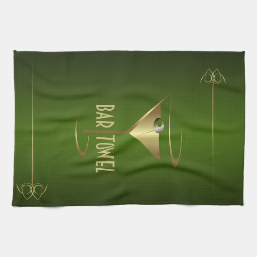 Bar Towel Green en Gold Cocktail Glass Theedoek (Horizontaal)