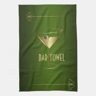 Bar Towel Green en Gold Cocktail Glass Theedoek