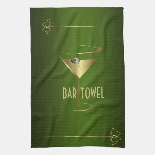 Bar Towel Green en Gold Cocktail Glass Theedoek (Verticaal)