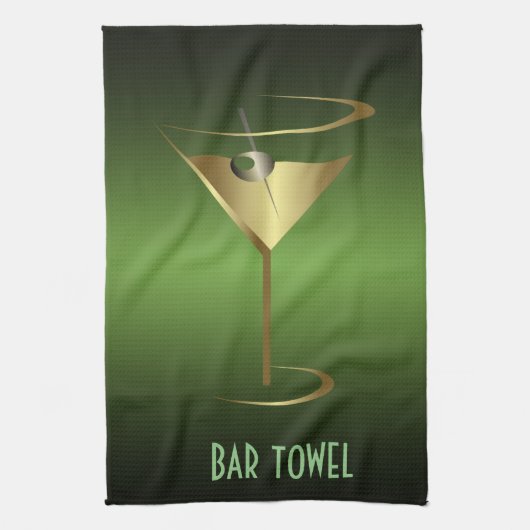 Bar Towel Green en Gold Cocktail Glass Theedoek (Verticaal)