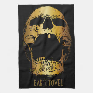 Bar Towel Martini Glass Gold Skull Theedoek
