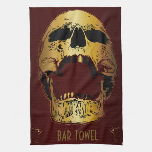 Bar Towel Martini Glass Gold Skull Theedoek