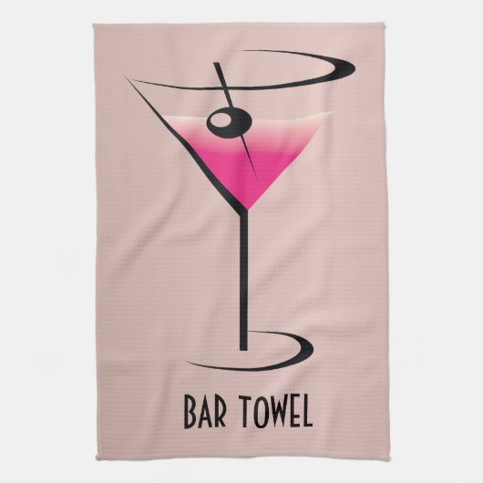 Bar Towel Pink Martini Cocktail Glass Theedoek (Verticaal)